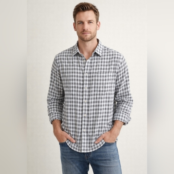 Saks Fifth Avenue Other - Saks Fifth Avenue Men's Linen Blend Black White Plaid Button Down Shirt Size XXL